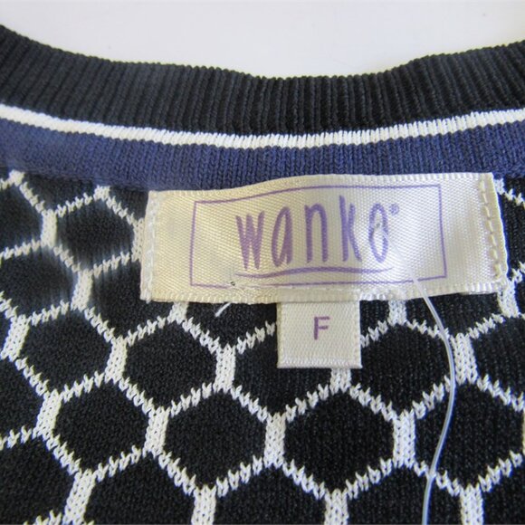 Wanko NWT White/Black/Navy Honeycomb Print Cardigan, Size F (HK), US-Small - Picture 6 of 9